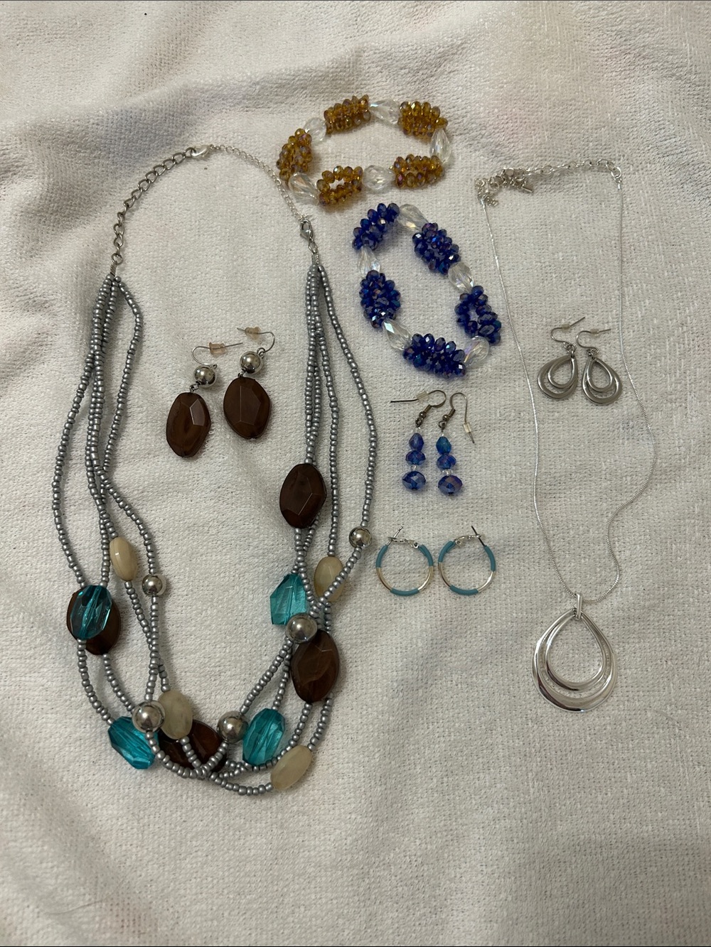 Costume jewelry Lot #8 with Blue, Brown and Cream colours